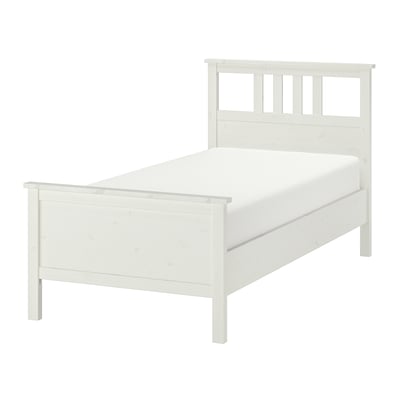HEMNES white bed, solid pine, sleek design, two high headboards, adjustable sides.