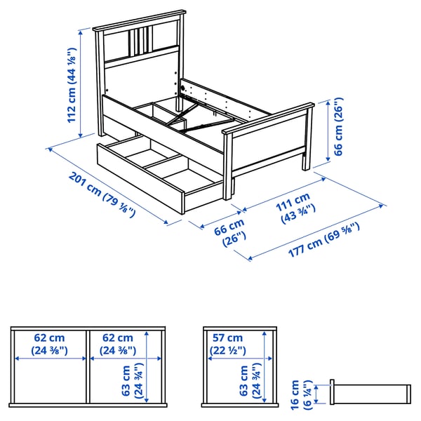 Illustration with measurements for the product: HEMNES.