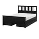 Black HEMNES bed with drawers, pine, slatted base.