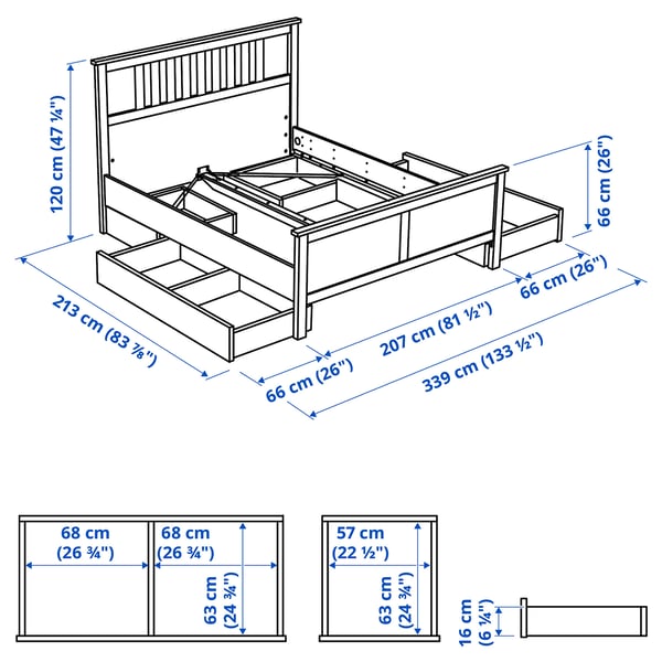 Illustration with measurements for the product: HEMNES.