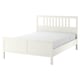 HEMNES white wooden bed with slatted base, clean design, straight lines, durable pine.