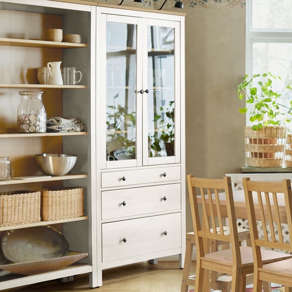HEMNES Storage combination w doors/drawers, white stain/light brown, 270x197 cm