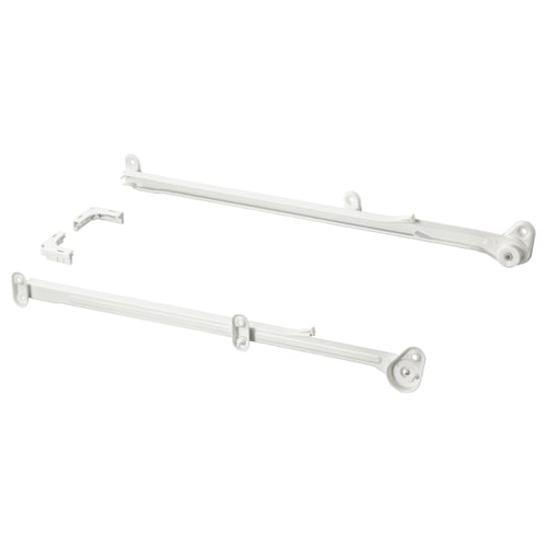 White HJÄLPA metal organisers, two with wheels, one without.