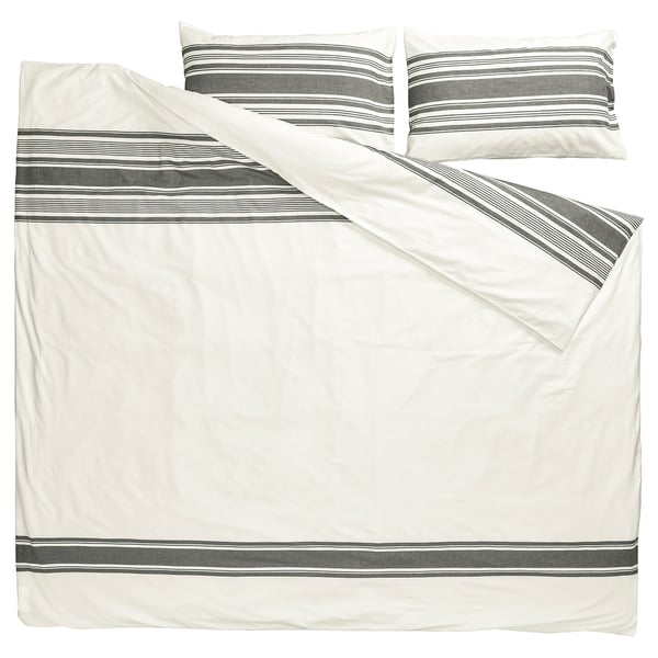 JÄTTEFRÄKEN, white and grey striped bedding, cotton fabric, rectangular.