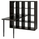 KALLAX dark brown shelving unit desk: large, modular cube storage with attached desk, sleek dark finish.
