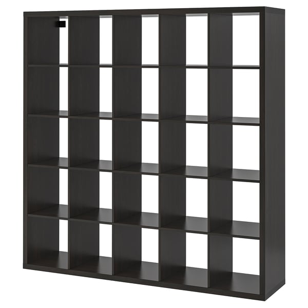 Black KALLAX cube storage unit 16 square compartments for versatile storage.