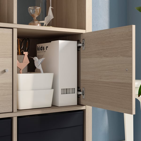 KALLAX Shelving unit, with 2 doors/4 drawers/white stained oak effect, 147x77 cm