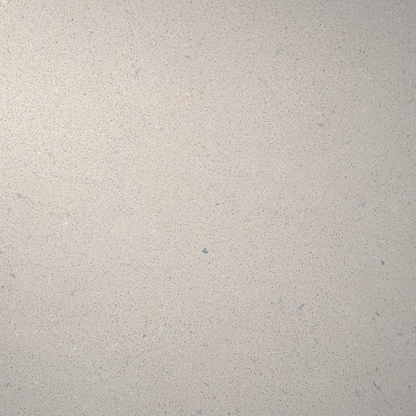 Displays a smooth, beige quartz worktop, showcasing its seamless and pristine texture, resistant to stains and scratches, reflecting high quality.
