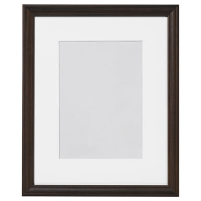Dark wood picture frame with white mat, rectangular shape, thin edge, traditional design.
