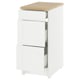 KNOXHULT white kitchen cabinet with oak top, three drawers, durable melamine finish.