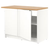 The KNOXHULT kitchen unit is white with an oak top, featuring a spacious storage compartment. Modern and practical for any kitchen.