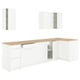 KNOXHULT white l-shaped kitchen set. Modern design, oak effect counter.