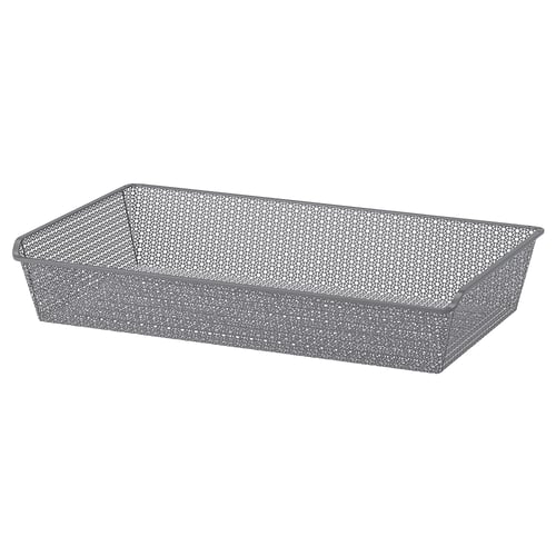 Metal basket, grey, rectangular, perforated.