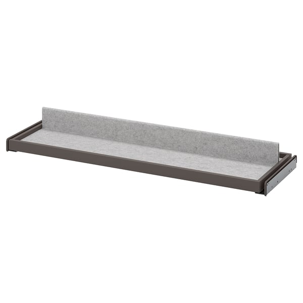 KOMPLEMENT grey shoe rack, rectangular shape, metal frame, felt lining, pulls out tray.