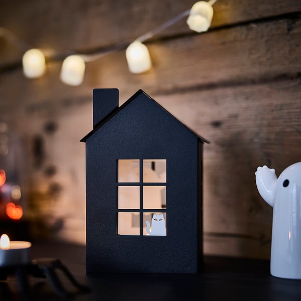 KUSTFYR Tealight holder, black, 17 cm