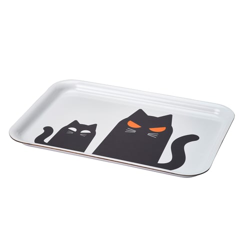 KUSTFYR Tray, cat pattern white/black, 20x28 cm