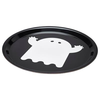 KUSTFYR Tray, ghost pattern black/white, 32 cm