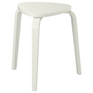 KYRRE stool, white, triangular seat, 3 bent legs, birch veneer.