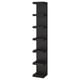 An ikea LACK wall shelf in bLACK. It has multiple horizontal shelves, perfect for efficient wall storage. Its modern design fits tight spaces.