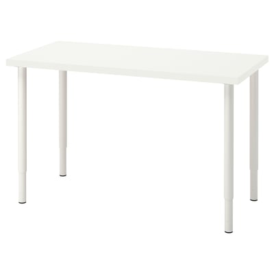 LAGKAPTEN: white table, square top, adjustable legs.