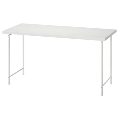 LAGKAPTEN: modern white desk, rectangular, metal legs, minimalist design.
