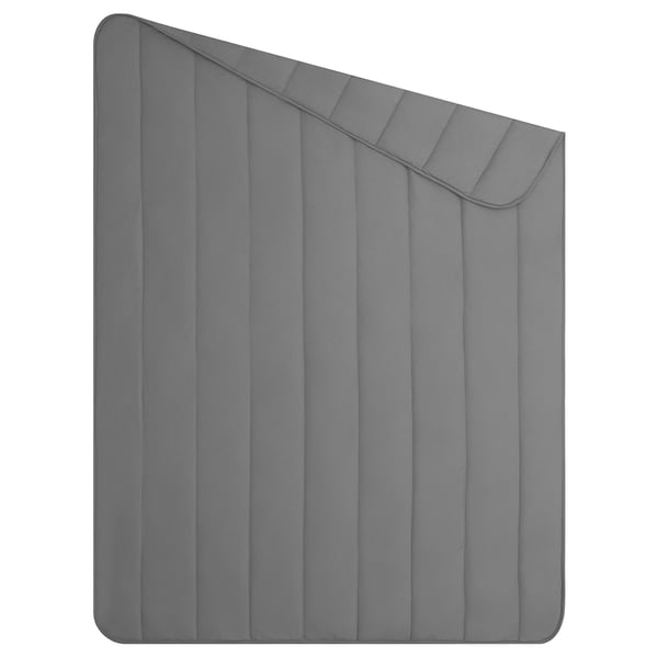 Grey LÅSBRÄKEN comforter, soft recycled polyester, rectangular with vertical lines.