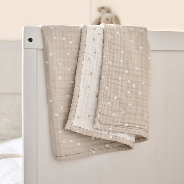 LEN Blanket, white beige/dot pattern muslin, 80x100 cm
