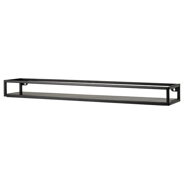 LINDÅSEN wall shelf: black, metal frame, rectangular shape, minimalist design.