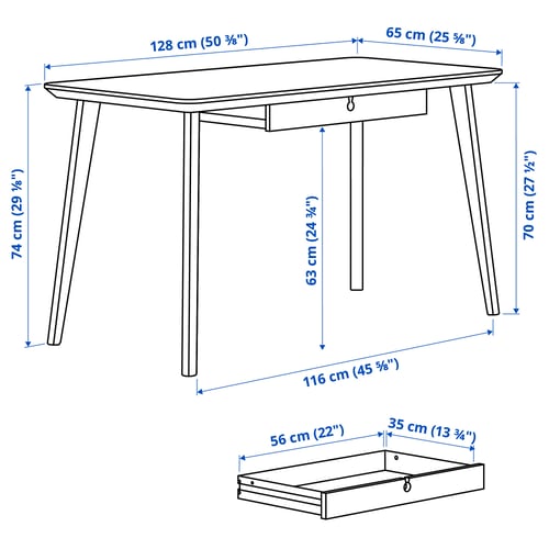LISABO Desk, ash veneer, 128x65 cm