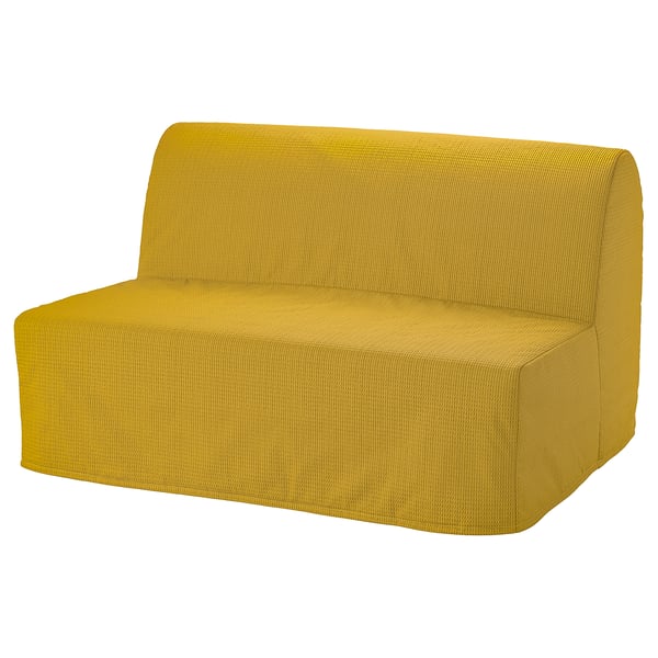 Bright yellow convertible sofa with smooth texture and minimalist design.