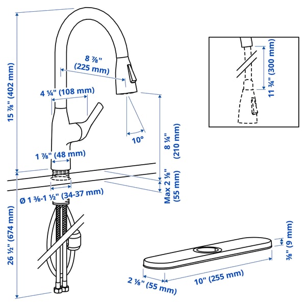 MACKSJÖN Kitchen mixer tap pull down w spray, stainless steel colour