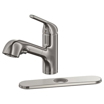 Macksjon tap in stainless steel with pull-out sprayer and deck plate.