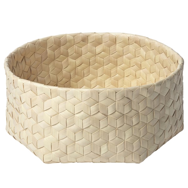 Ikea MÄVINN handwoven basket, beige, hexagonal weave, natural palm leaf.