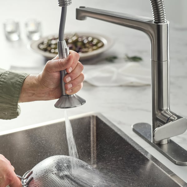 MAJSJÖN Kitchen mixer tap pull down w spray, stainless steel colour