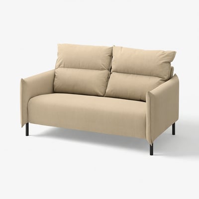 Modern beige sofa, MANNARP, with high back, comfy cushions, elegant legs, beige fabric.
