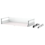 MAXIMERA white drawer set, smooth sides, slow-close, steel runners, flat design.