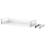 A white MAXIMERA drawer with silver runners, designed to pull out fully and close softly.