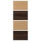 Four wooden panels in two shades, light brown and dark brown, displayed vertically. Light-colored panels top and bottom, darker in middle.