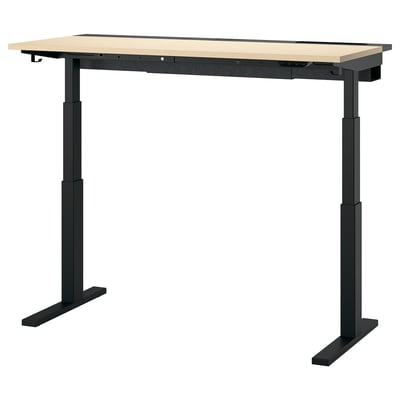 MITTZON sit-stand desk with black legs and wooden top