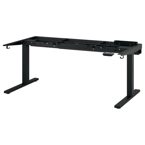 Black MITTZON adjustable desk frame with hooks, steel, rectangular.