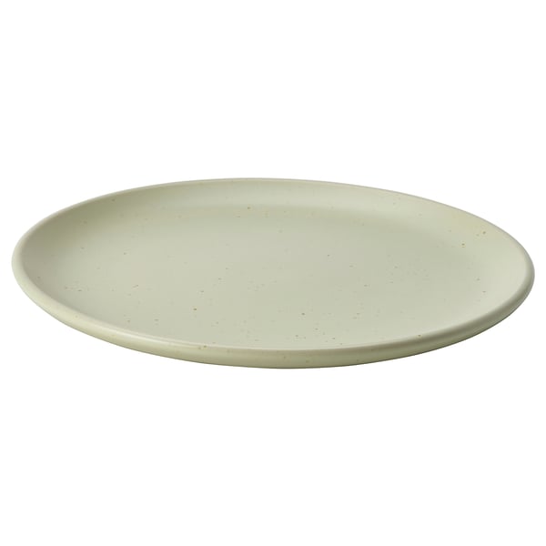 Light-green, round, matte plate with slight speckles.
