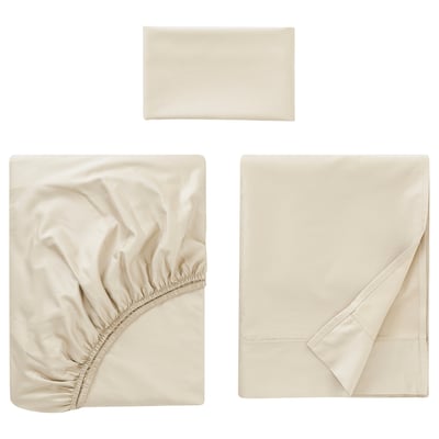 NATTJASMIN bedding set in beige, featuring silky soft sheet, fitted sheet, and pillowcase, sateen-woven with cotton and lyocell for luxurious comfort.