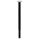 A black adjustable table leg, OLOV, with a metal top plate, designed for various table tops, height-adjustable, and scratch-resistant feet.