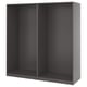 Is of a PAX wardrobe frame in black. Its rectangular, with no doors, showing an open interior ready for organisation.