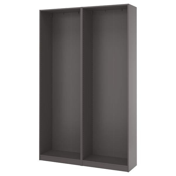 PAX wardrobe frame: dark grey, rectangular, with adjustable feet, ready for customization.