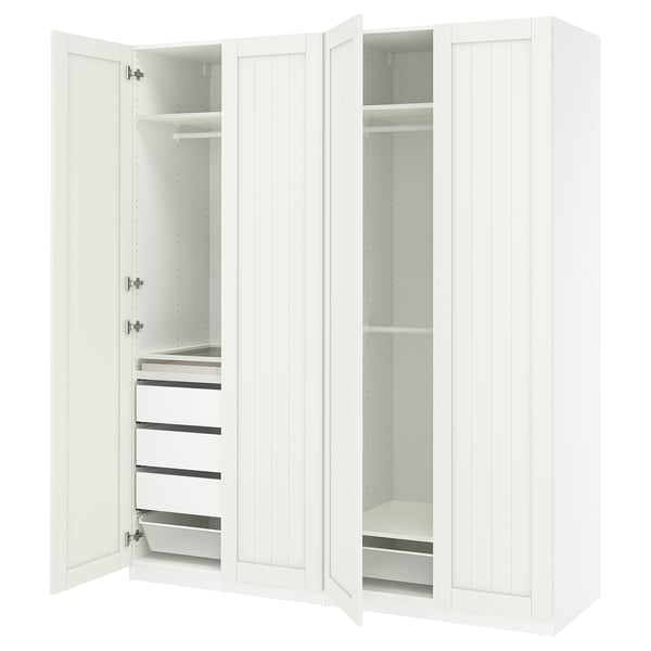 White ikea PAX wardrobe with hanging & drawer sections