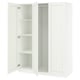 White PAX wardrobe, tall and narrow, open with empty shelves.