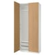 Open PAX wardrobe, light wood, minimalist design, white interior, adjustable shelves.