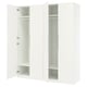 White PAX wardrobe, open doors showcasing empty shelves and hanging rod, modern design.
