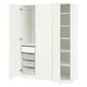White PAX wardrobe with open shelves and drawers, sleek modern design.